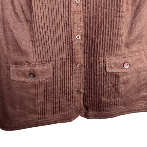 MARINA LUNA 100% Linen Size XL Brown Pintuck Sleveless Blouse VacationSummer Top - Picture 4 of 6